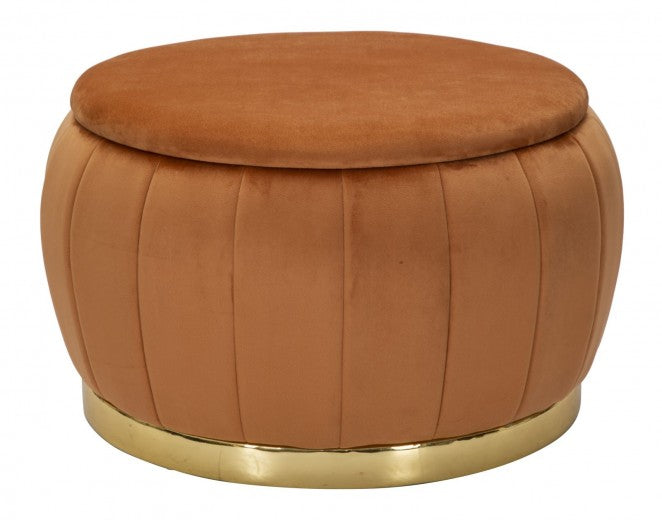 Tabouret rembourré en tissu, avec espace de rangement Paris Big Brick / Doré, Ø72xH43 cm