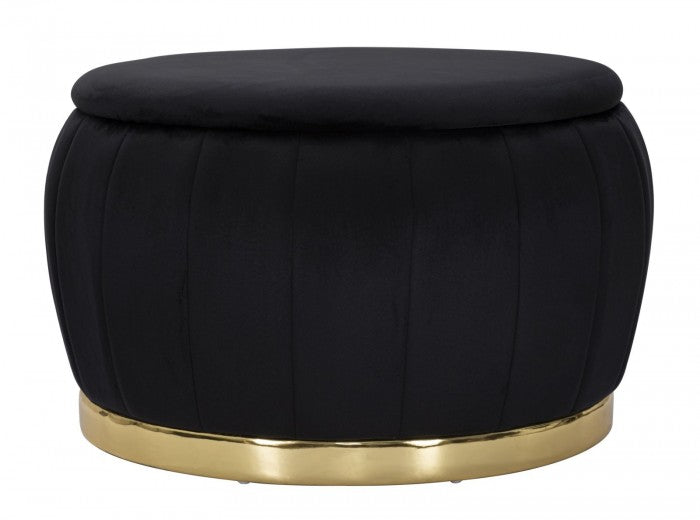 Tabouret rembourré en tissu, avec espace de rangement Paris Big Noir / Doré, Ø72xH43 cm