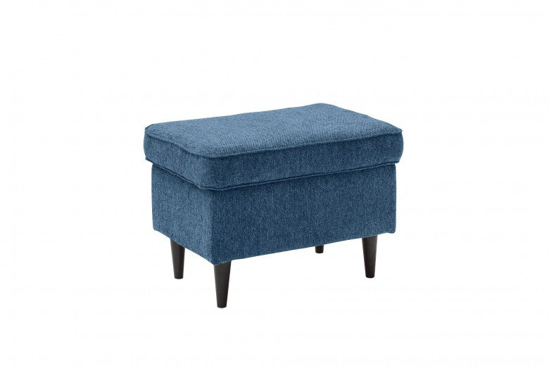 Tabouret rembourré avec tissu et pieds en bois, Oskard Bleu, l63xA42xH43 cm