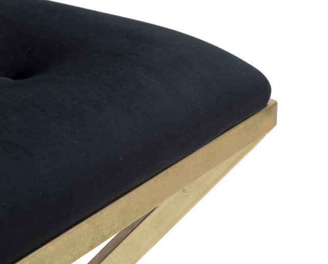 Tabouret rembourré avec pieds en tissu et métal Pyramid Noir / Doré, l45xA45xH48 cm