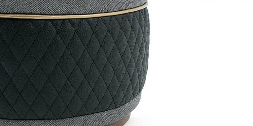 Tabouret rembourré en tissu et cuir écologique Diamond Gris foncé / Noir, Ø42xH43,5 cm