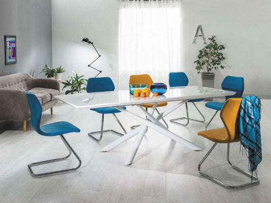 Chaise rembourrée en cuir écologique, avec pieds en métal H-677 Moutarde, l47xA43xH87 cm
