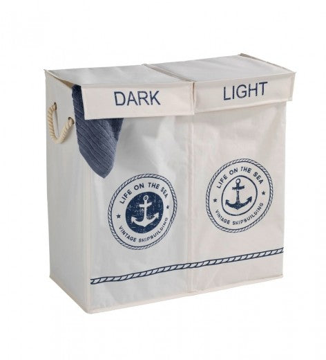 Panier à linge avec couvercle et 2 compartiments, Duo Sylt Beige, l60xA30xH60 cm