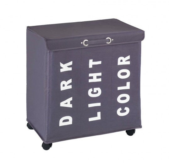 Panier à linge avec couvercle 3 compartiments et roulettes, Trivo Dark Gris, l56xA35xH60 cm