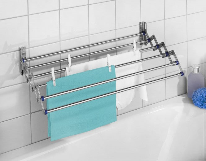 Sèche-linge extensible pour mur, cadre en métal, Télescopique Chrome, 3,3 m
