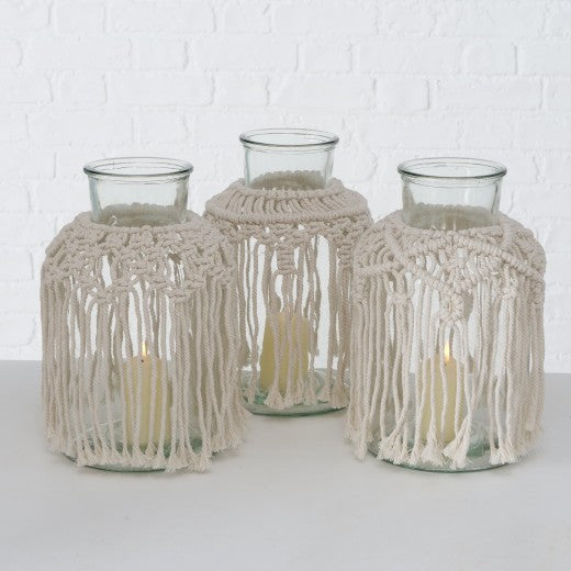 Vase décoratif en verre crème Makramee, Modèles assortis, Ø18xH30 cm