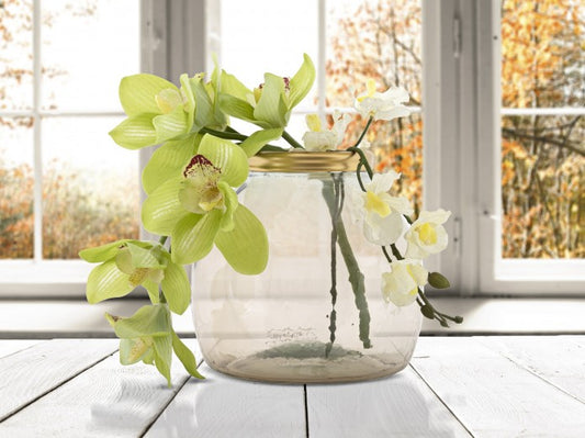 Vase décoratif Roto Round Medium Fumuriu en verre recyclé, Ø21xH20 cm
