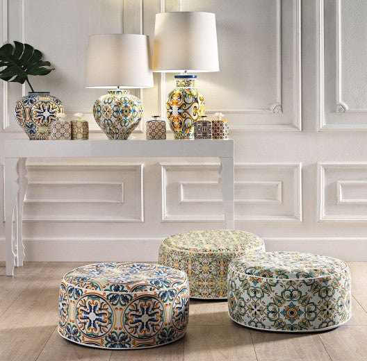 Tabouret gonflable recouvert de tissu Medicea Bleu Multicolore, Ø53xH23 cm