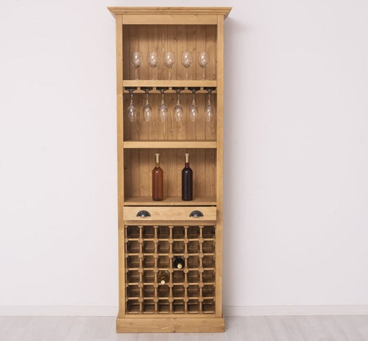 Salon en bois de sapin avec 1 tiroir, bouteilles de support et verres, Pasy PS262, brun requis P002, L78XA41XH210 CM
