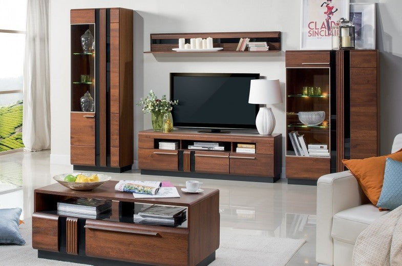 Vitrine en MDF et palette, avec 2 portes et LED incluses Gates 10 Chêne Antique, l66xA42xH198 cm