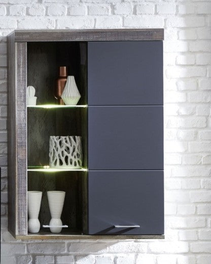 Vitrine suspendue en aggloméré et MDF, avec 2 portes Krone Graphite / Natur, l87xA38xH123 cm