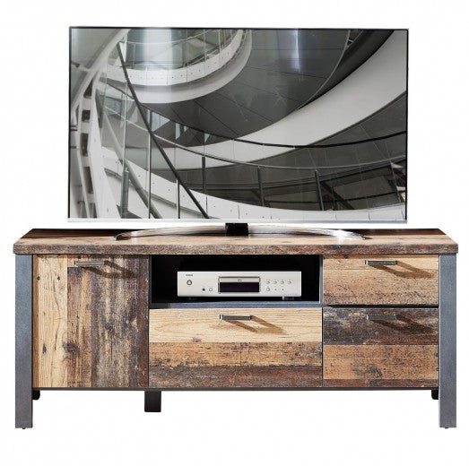Commode TV en palette, avec 3 tiroirs et 1 porte Chelsea Naturel / Graphite, l154xA50xH62 cm