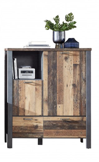 Armoire palette, avec 2 tiroirs et 2 portes Chelsea Naturel / Graphite, l109xA40xH129 cm