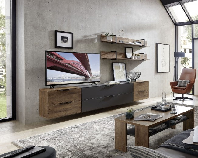 Étagère suspendue en aggloméré et MDF Madeline Havel Chêne Cognac / Noir, l160xA22xH22 cm