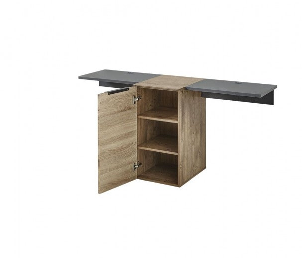 Commode en bois et MDF avec 1 porte, Madeline Havel Chêne Cognac / Graphite, l159xA50xH75 cm