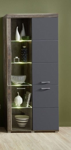 Vitrine en aggloméré et MDF, avec 4 portes Krone Graphite / Natur, l87xA38xH202 cm